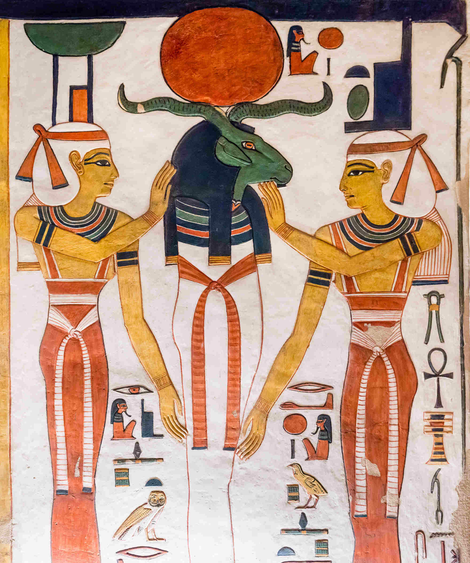 Osiris with Isis and Nephthys Ram headed Tomb of Tomb of Nefertari QV66 Valley of the Queens